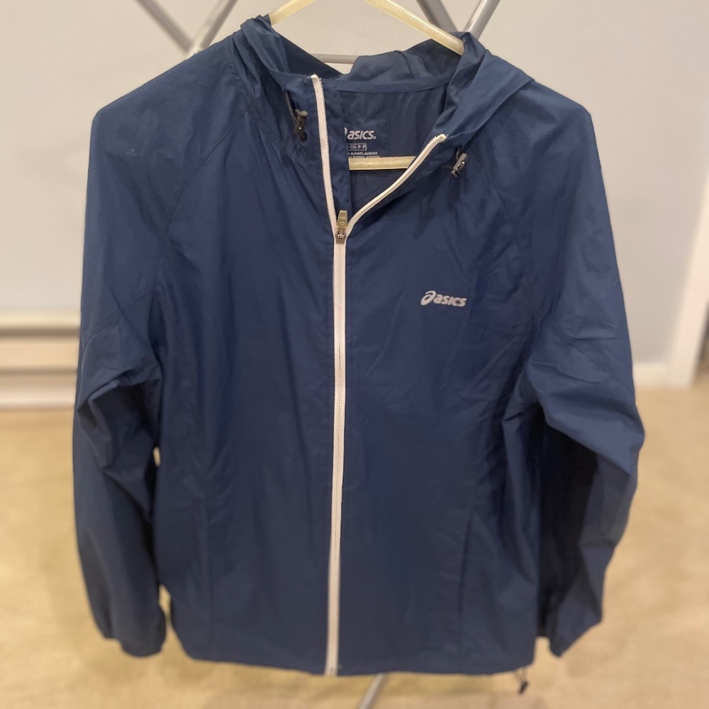 Mens Small Navy Asics Athletic Windbreaker Zip Up